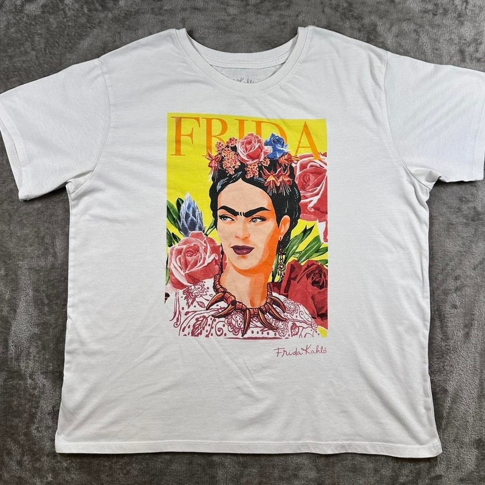 Frida Kahlo Graphic T-Shirt Womens 2XL White Short Sleeve Art Portrait Tee